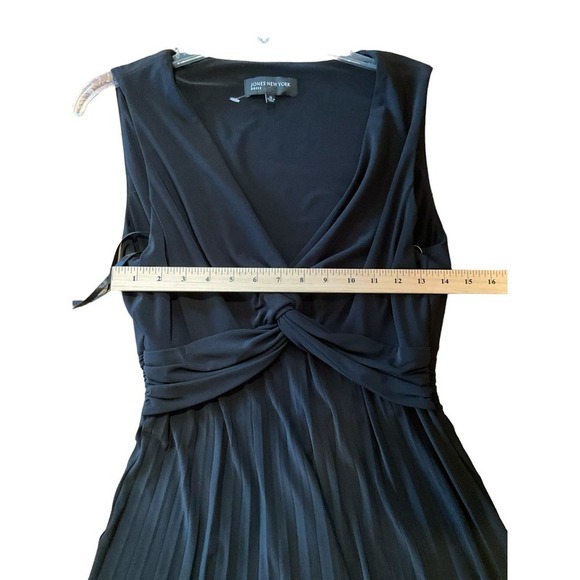 Jones New York Midi Dress Women 10 Black Sleeveless V-Neck Front Twist Pleated - Picture 5 of 6